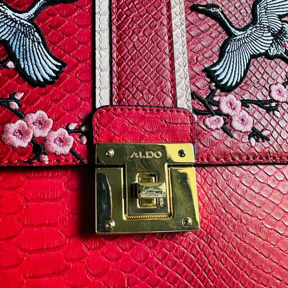 ALDO Red Pink Bird Clutch Crossbody Bag - Picture 6 of 10